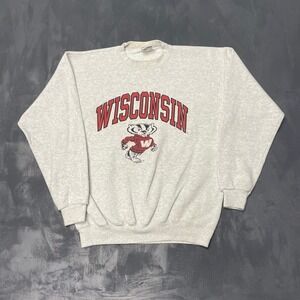 Vintage Santee Sweats Wisconsin‎ Badgers L Grey 90s Good Heavyweight Crewneck